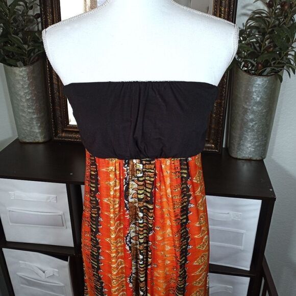 ORANGE & BLACK STRAPLESS MAXI DRESS SZ.S EUC - Picture 3 of 8
